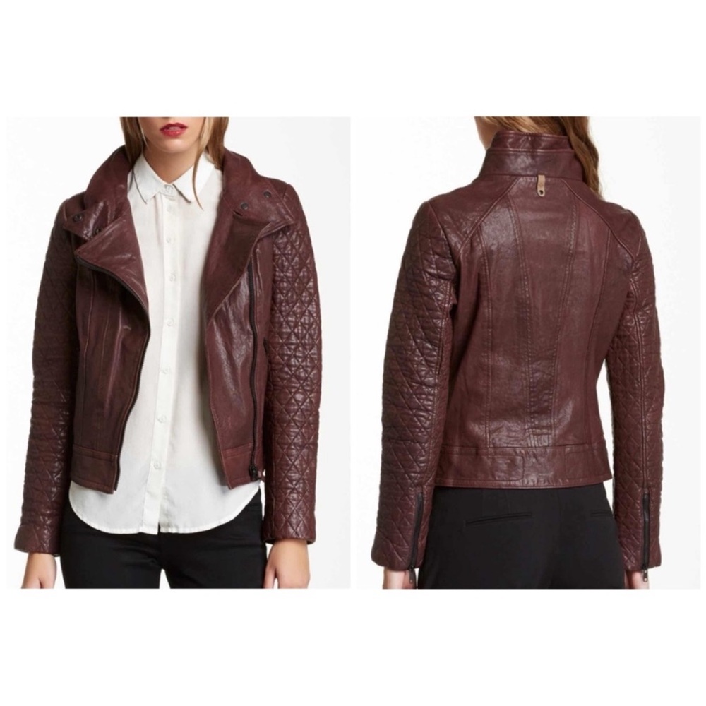 Mackage Jimmie distressed lamb leather jacket in Merlot Burgundy size S